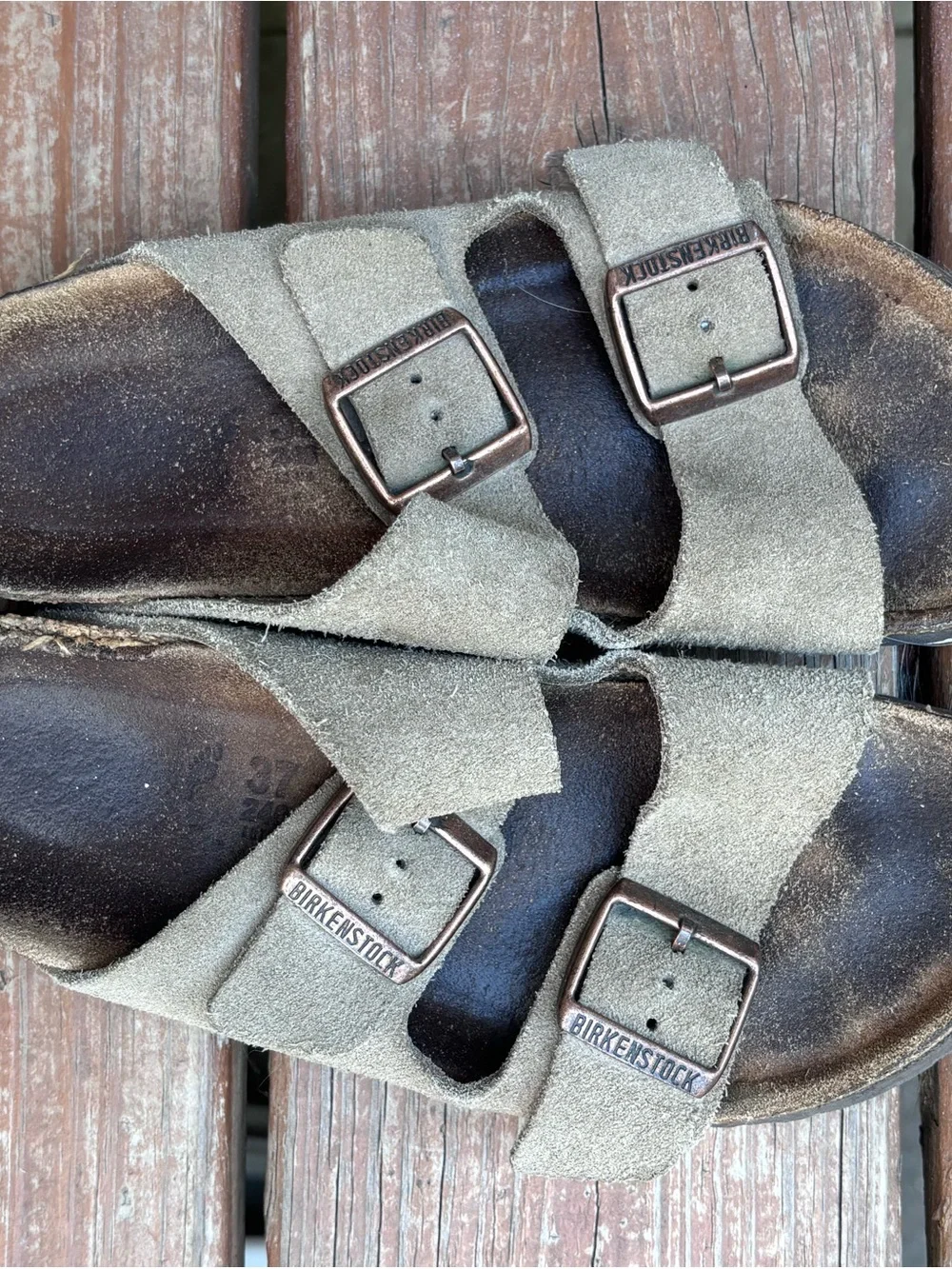 Birkenstock Arizona Suede Two-Strap Sandals — Olive/Gray 37